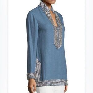 NWOT Tory Burch Blue Jean rhinestone tunic size 6